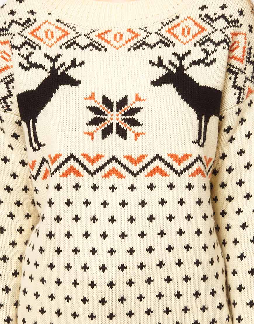 ASOS Reindeer Fairisle Jumper in Cream (Natural) Lyst