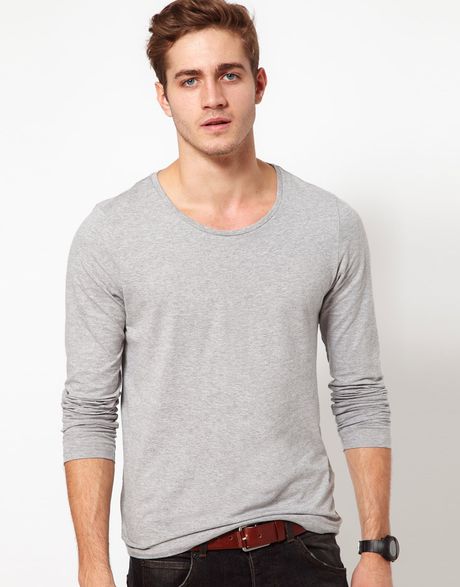 Asos Long Sleeve T-Shirt With Scoop Neck in Gray for Men (greymarl) | Lyst