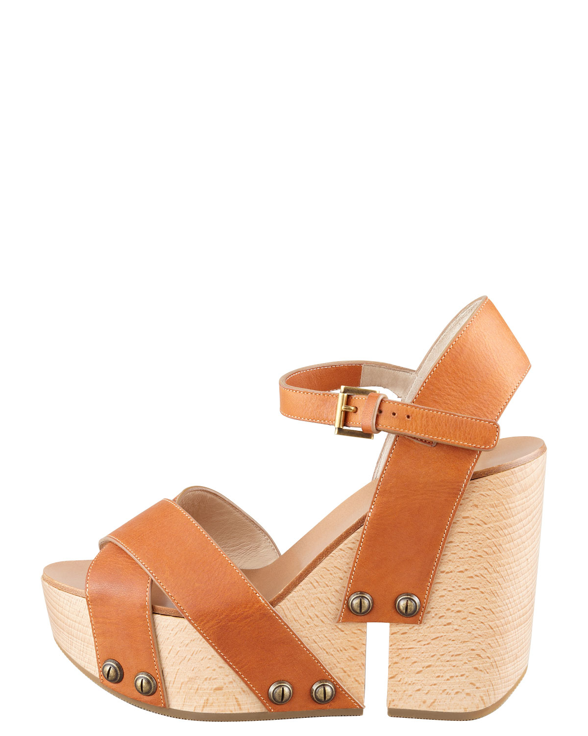 Chloé Leather Crisscross Platform Wedge Sanda in Tan (Brown) Lyst