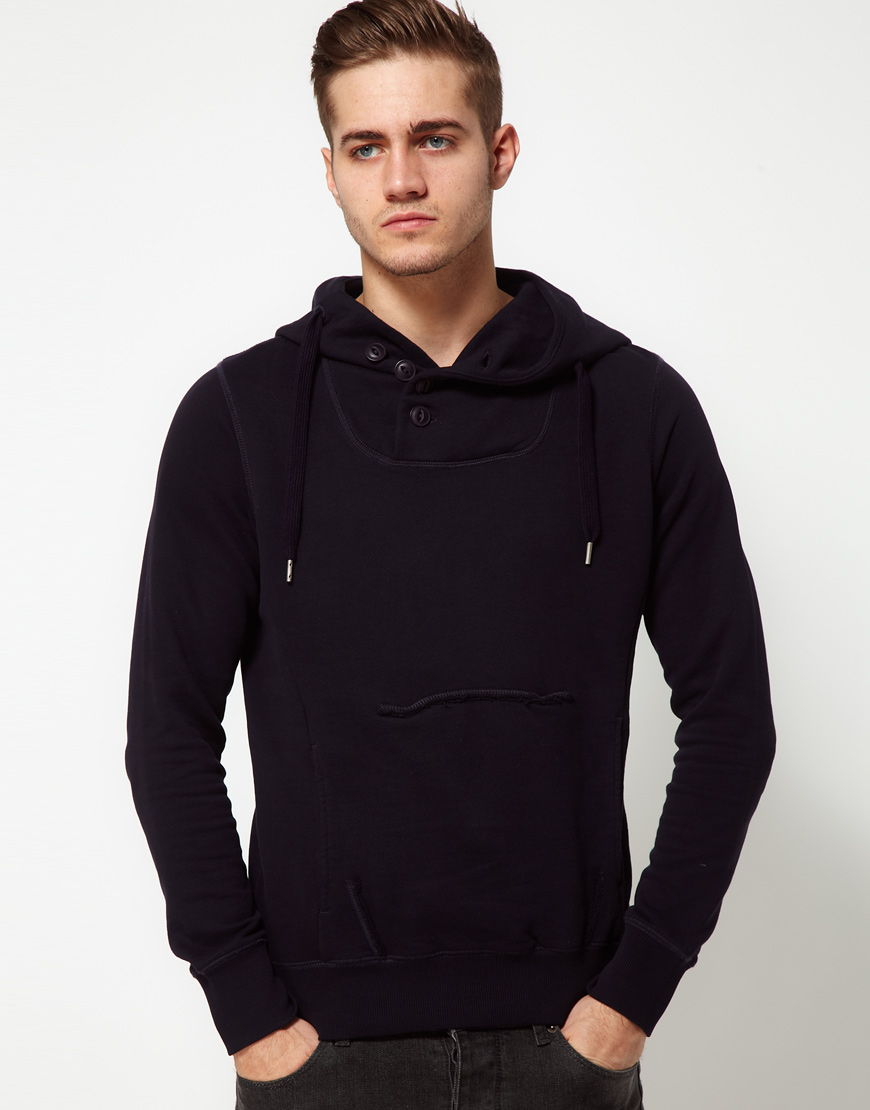 DIESEL Hoodie with Button Neck in Blue for Men | Lyst