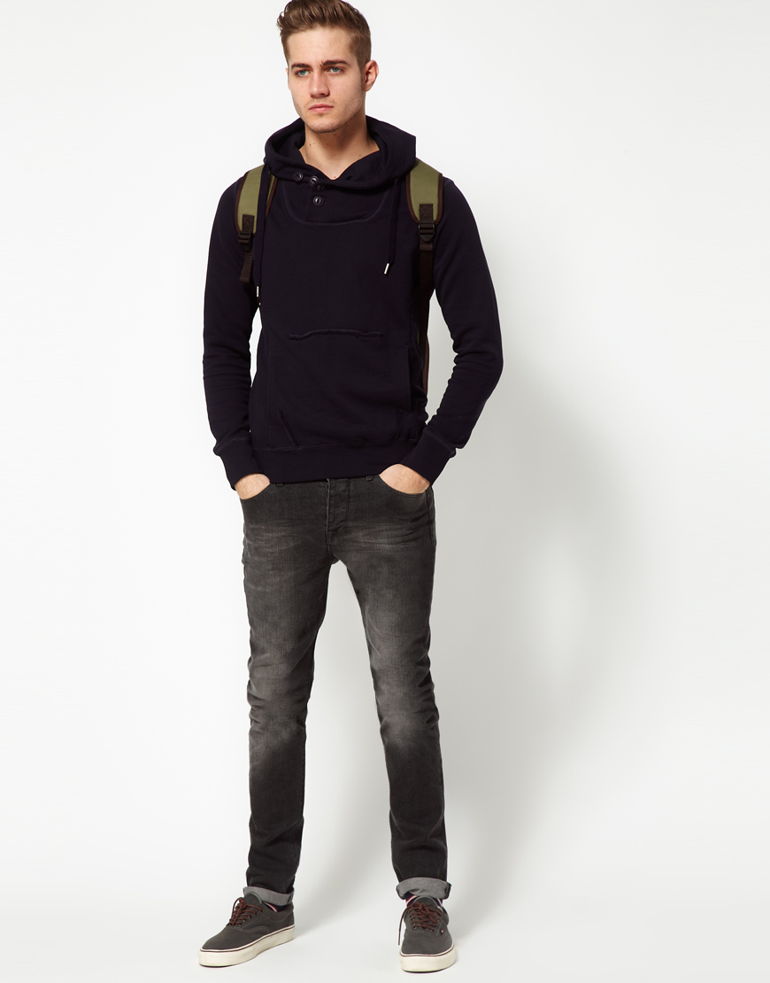 DIESEL Hoodie with Button Neck in Blue for Men Lyst
