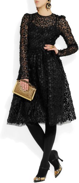 Dolce & Gabbana Floral Appliqué Lace Dress in Black (floral) | Lyst
