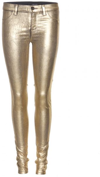 J Brand Super Skinny Coated Jeans in Gold | Lyst