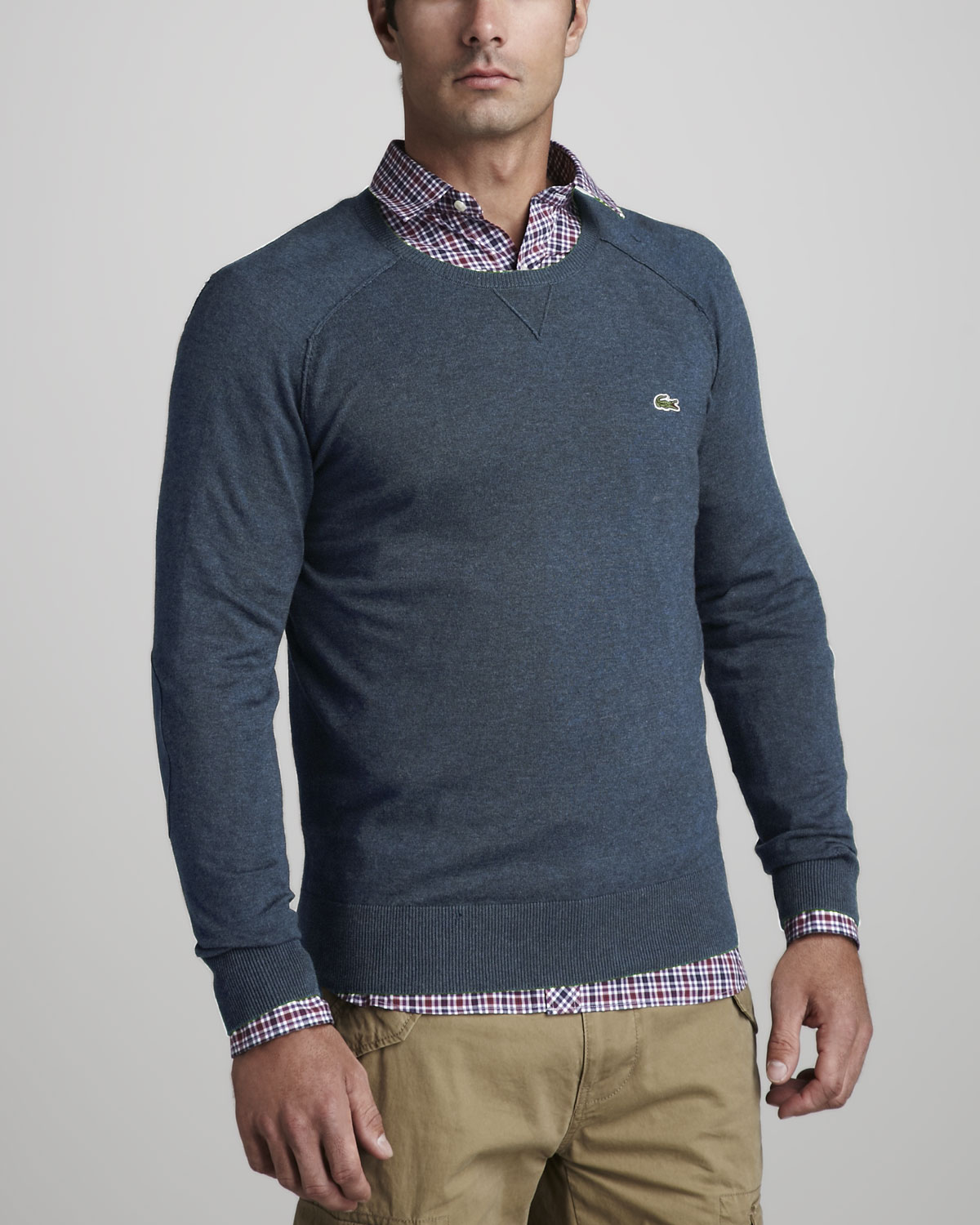 Lyst - Lacoste Suede Patch Sweater in Gray for Men