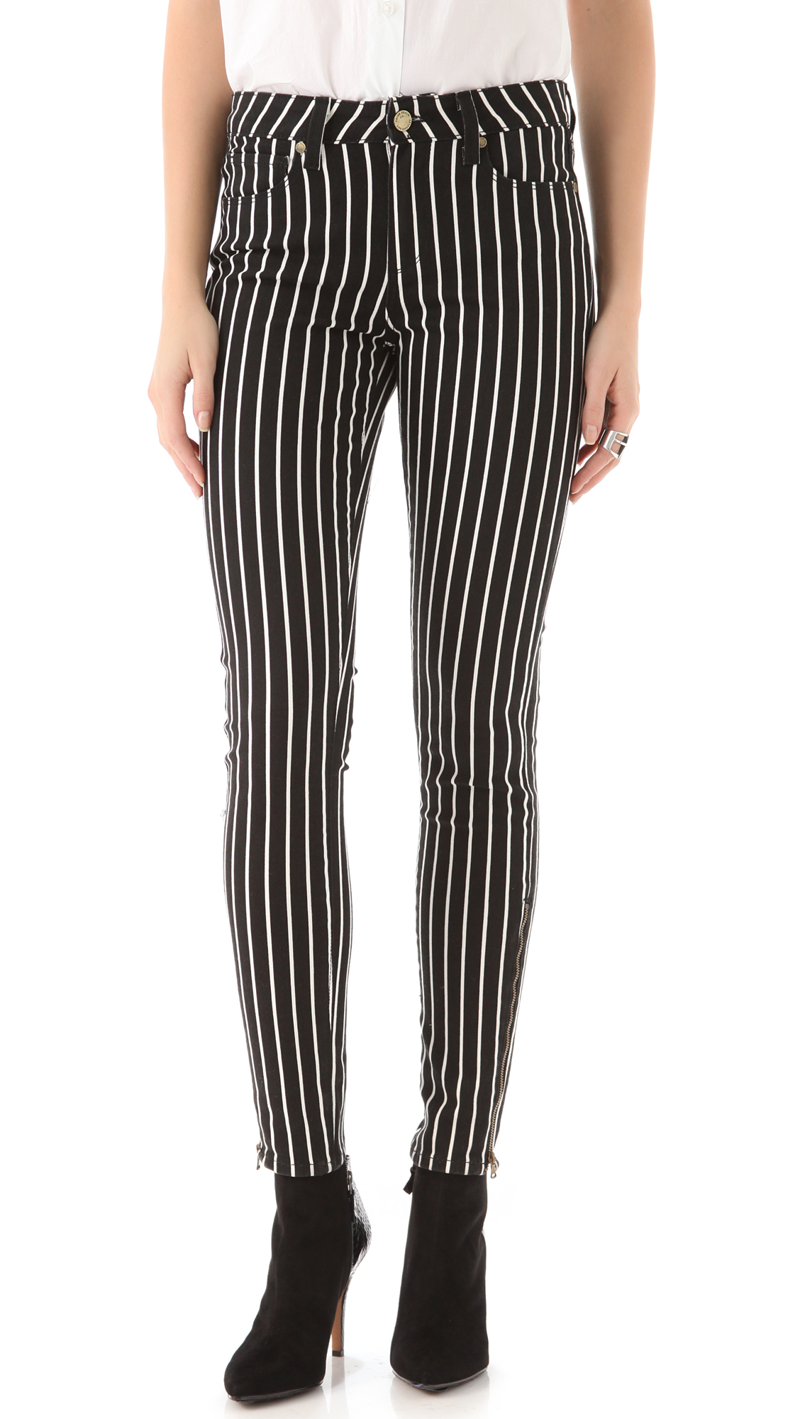 PAIGE Hoxton Striped Skinny Jeans in Black | Lyst