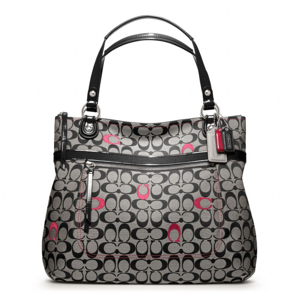COACH Poppy Embroidered Signature C Glam Tote in Gray
