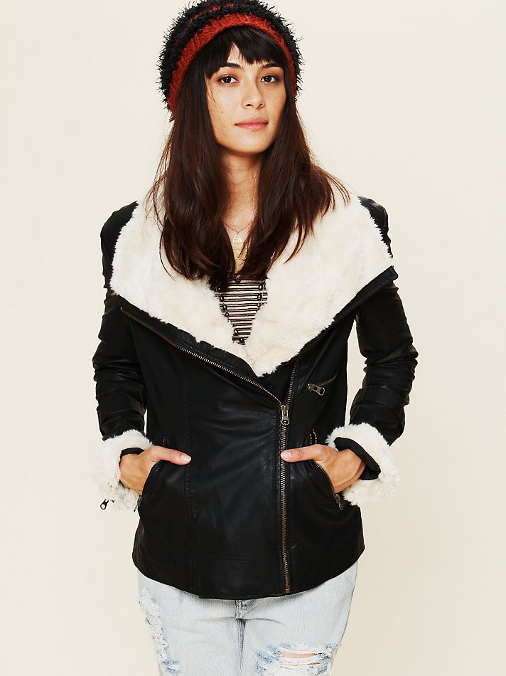 Free People Vegan Leather Jacket with Fur Collar in Black Lyst