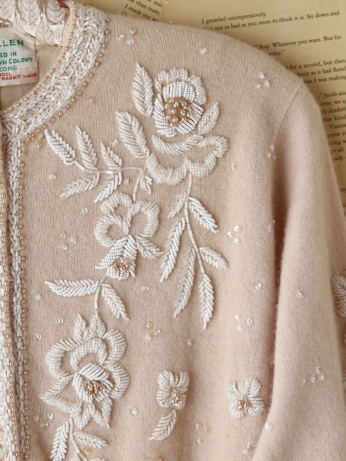 Free People Vintage Bead Embellished Cardigan in Natural Lyst