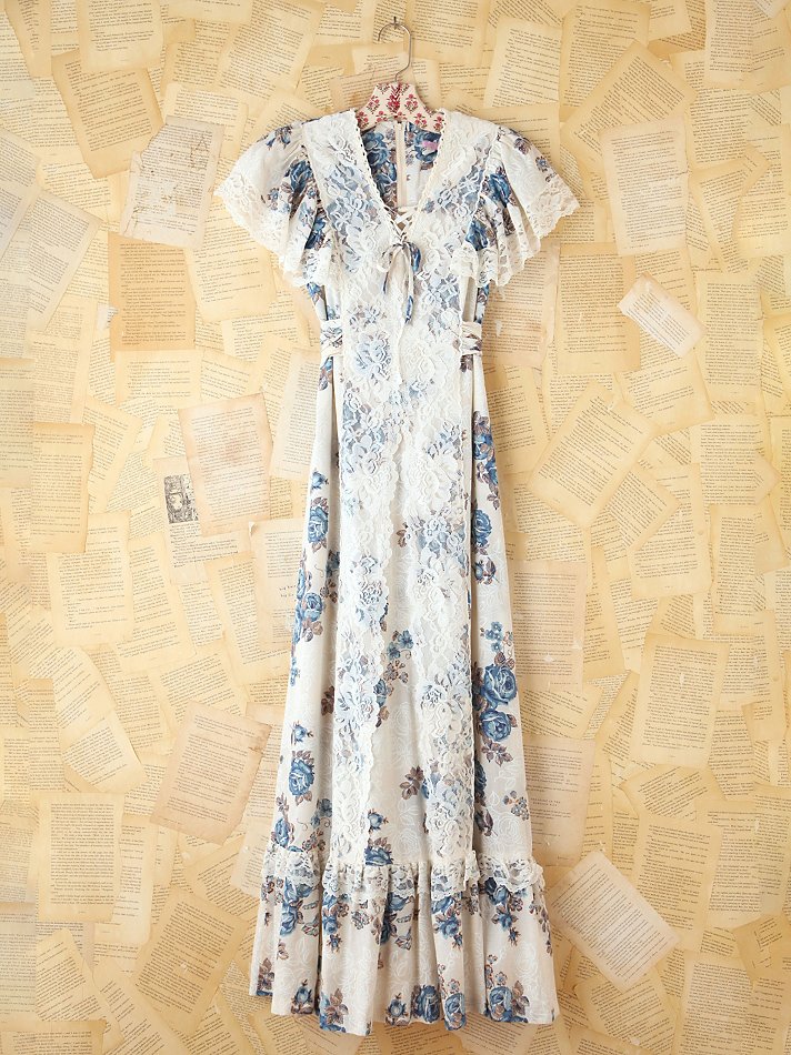 Free People Vintage Blue Floral Maxi Dress in White - Lyst