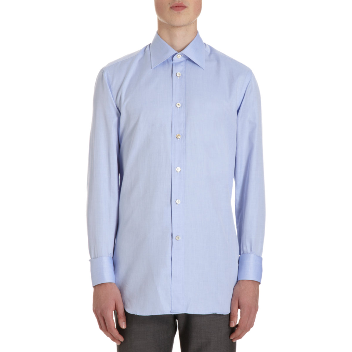Kiton Solid Herringbone Dress Shirt in Blue for Men | Lyst