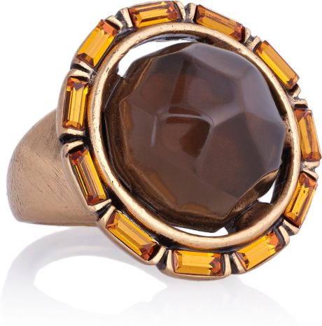 Oscar De La Renta 24Karat Gold-Plated Crystal and Resin Ring in Orange ...