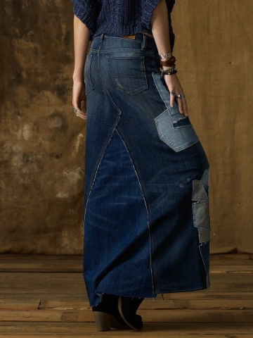 Ralph Lauren Patched Denim Maxi Skirt in Blue | Lyst