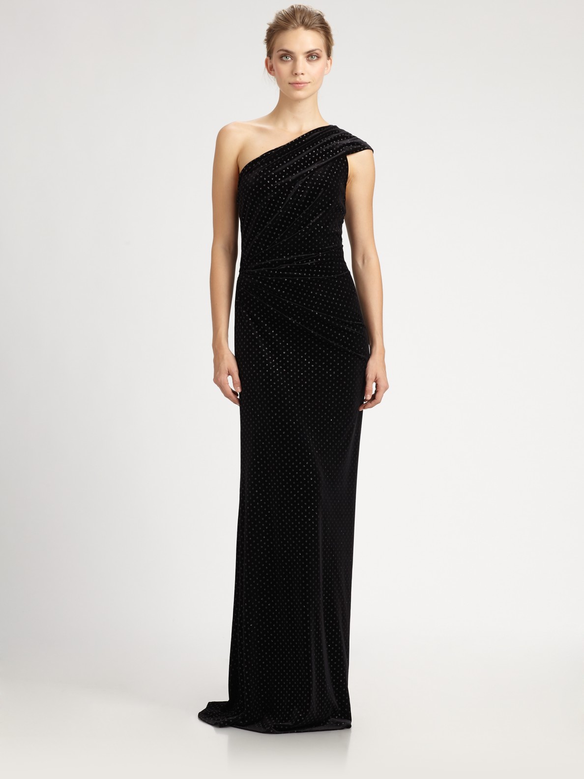 one shoulder black velvet dress