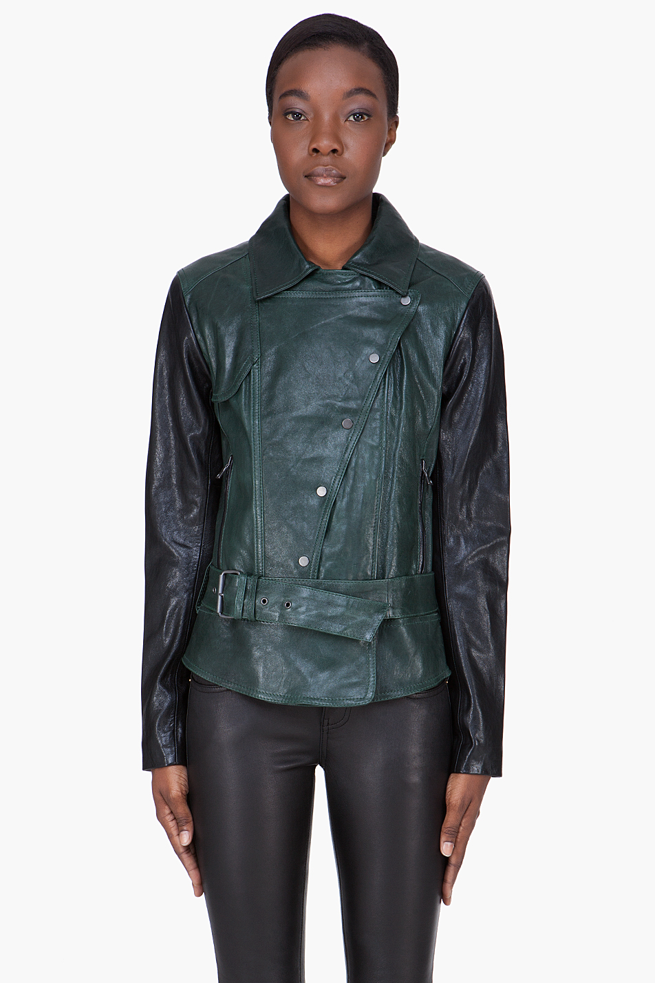 Lyst - Edun Green Leather Moto Jacket in Green