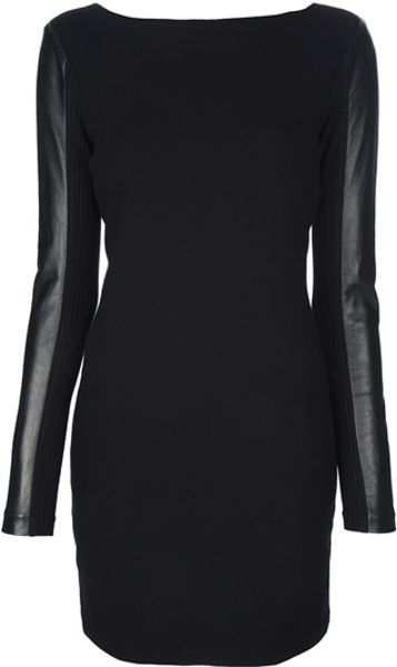 Nicole Miller Leather Look Long Sleeve Dress in Black | Lyst