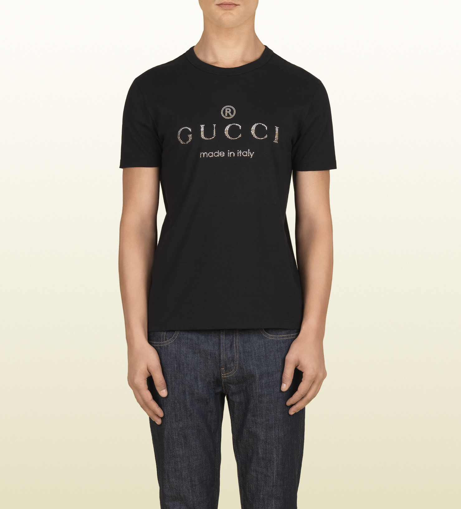 Gucci Black Crew Neck Tshirt with Logo for Men - Lyst