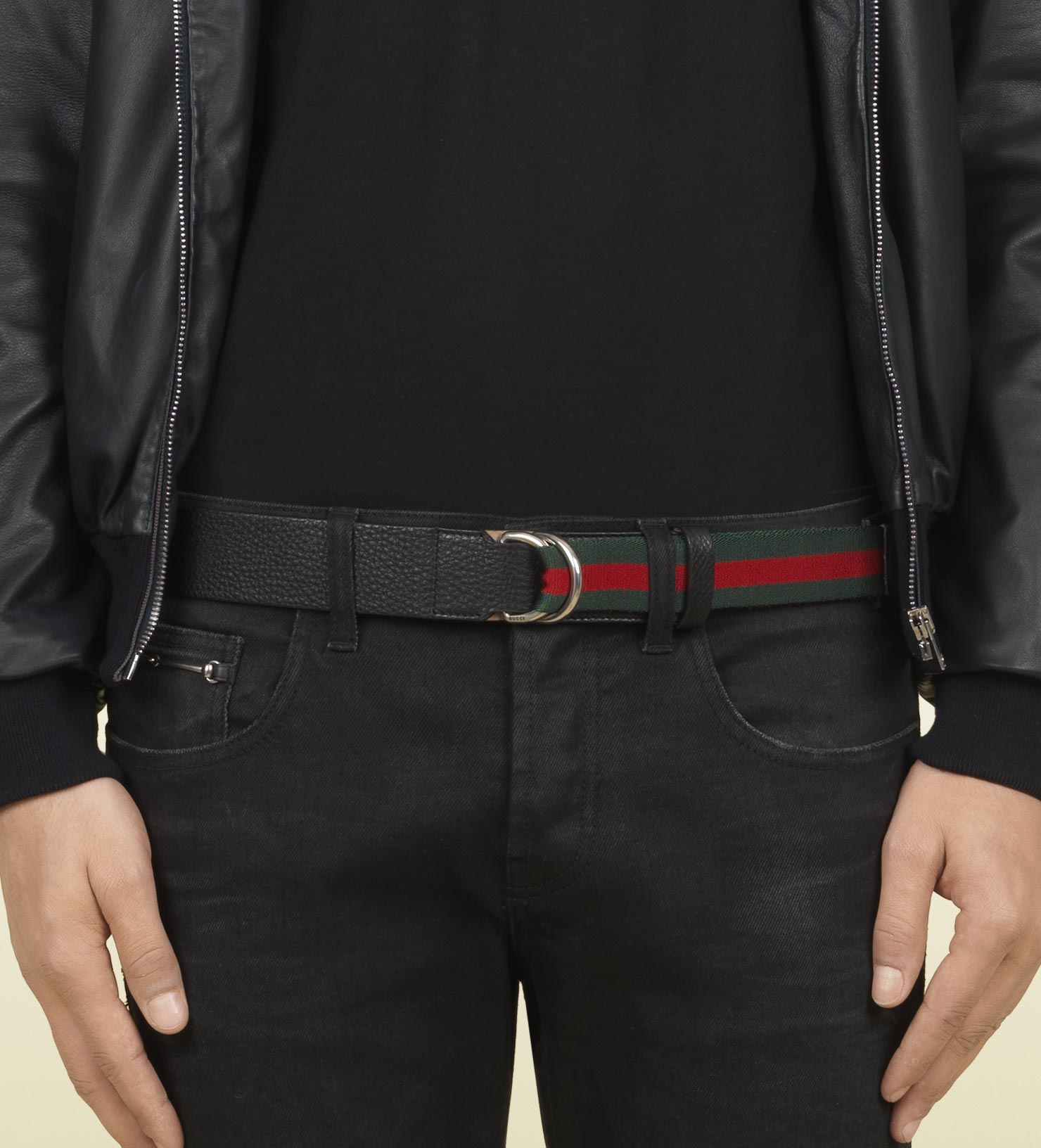 Gucci Black Leather Belt with Dring Buckle and Signature Web for Men - Lyst