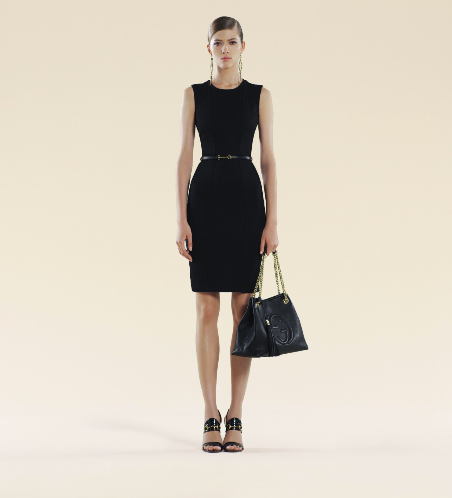 Gucci Black Shift Dress with Leather Belt | Lyst