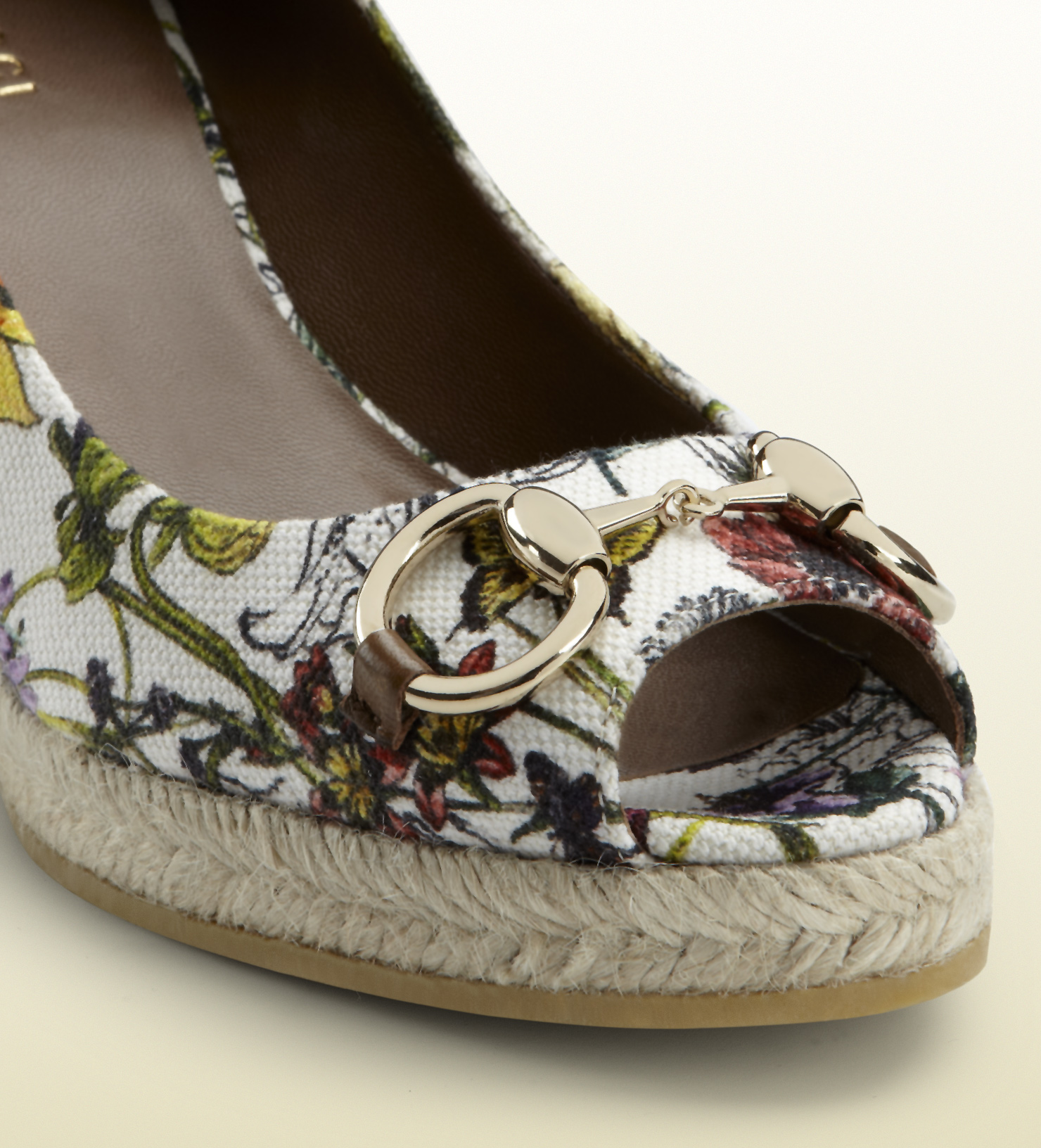 Gucci Charlotte Infinity Flora Canvas Midheel Wedge in Brown Lyst