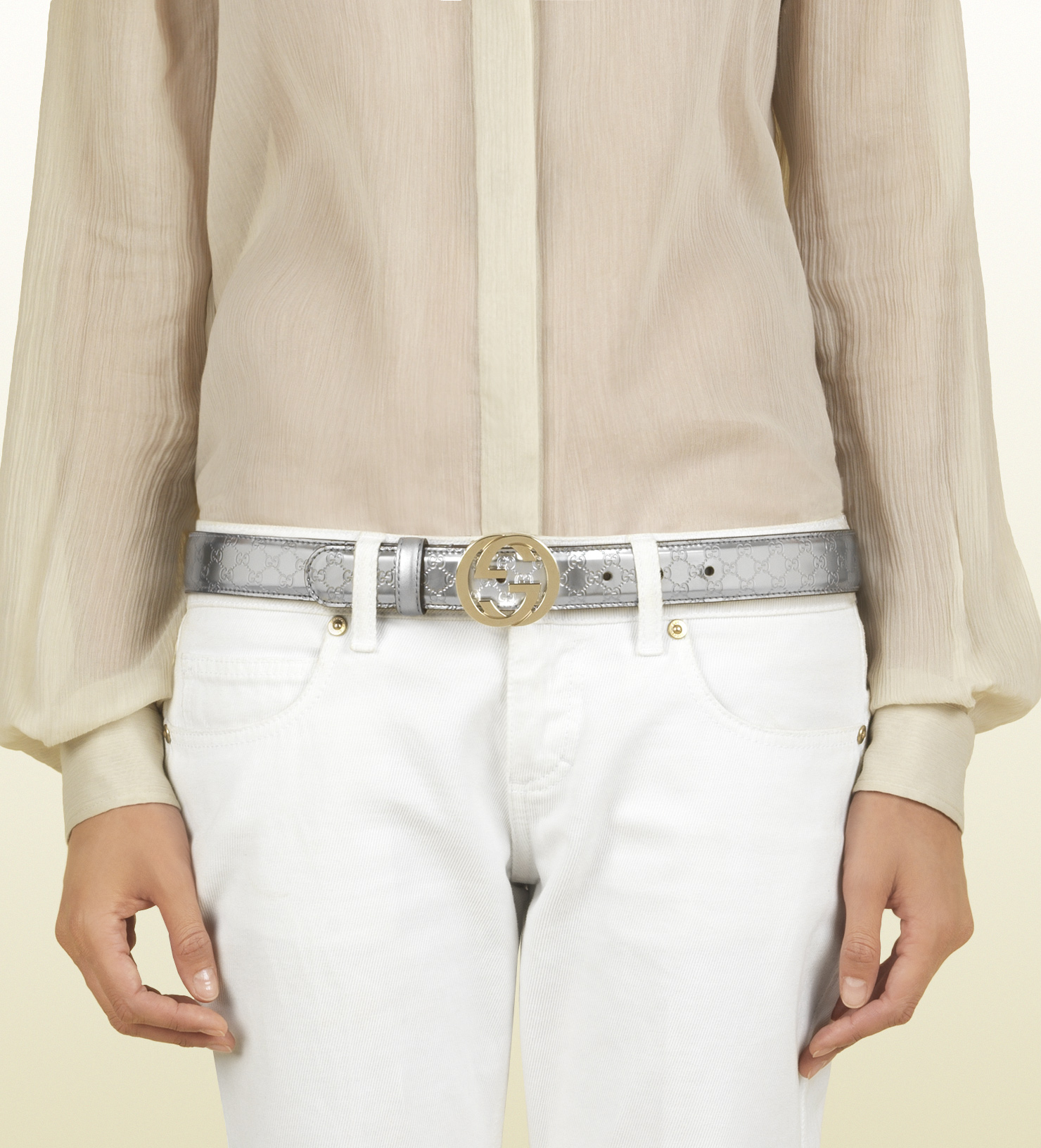 Blive ved Isolere Perth Blackborough Gucci Silver Micro Gg Leather Belt with Interlocking G Buckle in Metallic -  Lyst