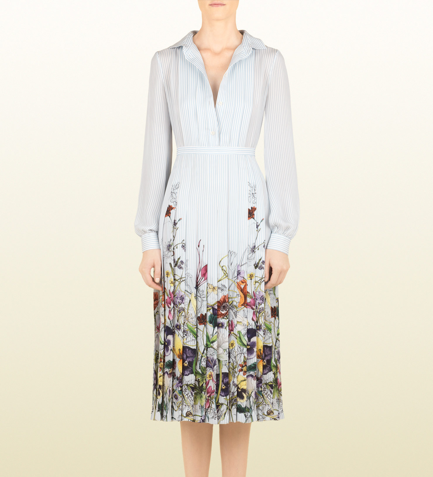 Gucci Flora Stripe Dégradé Print Silk Dress in White Lyst