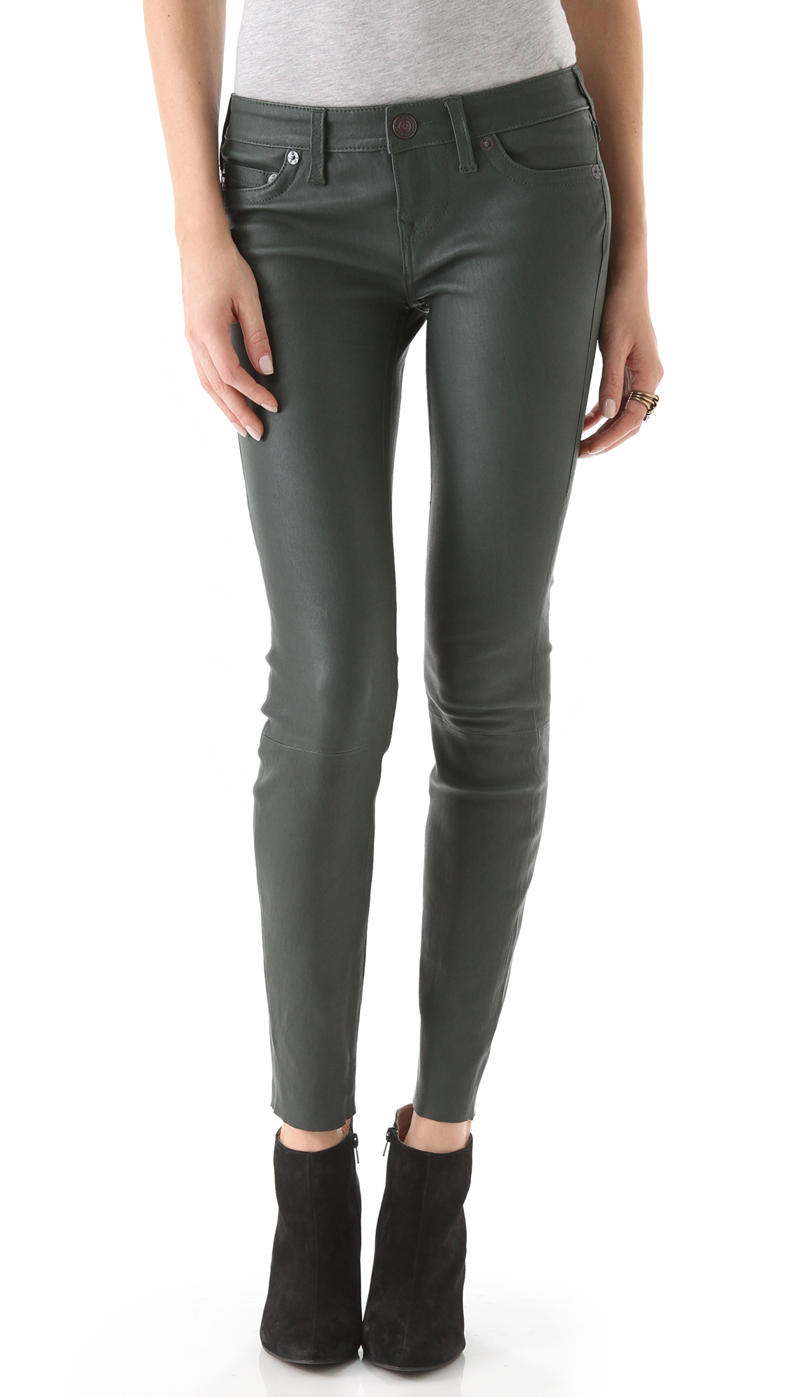 True Religion Casey Leather Pants in Green | Lyst