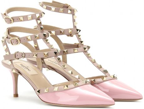Valentino Rockstud Kitten Heel Patent Leather Pumps in Pink | Lyst