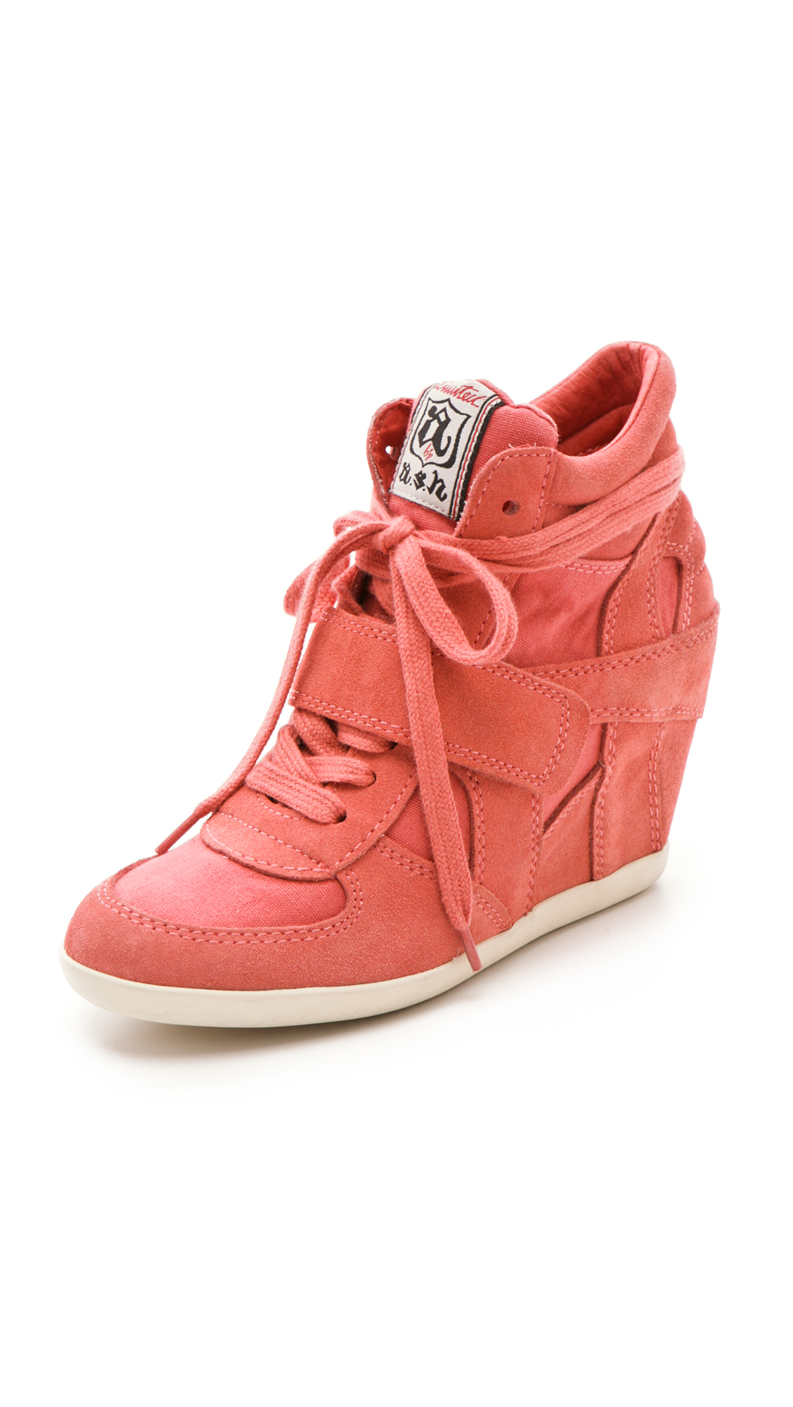 Ash Bowie Suede Wedge Sneakers with Canvas Insets in Peach (Red) - Lyst
