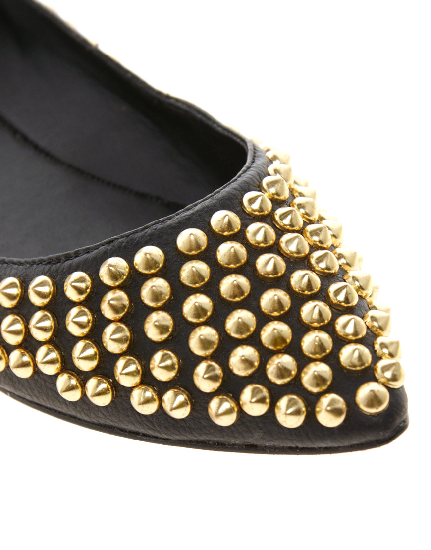 Black flats with gold studs outlet