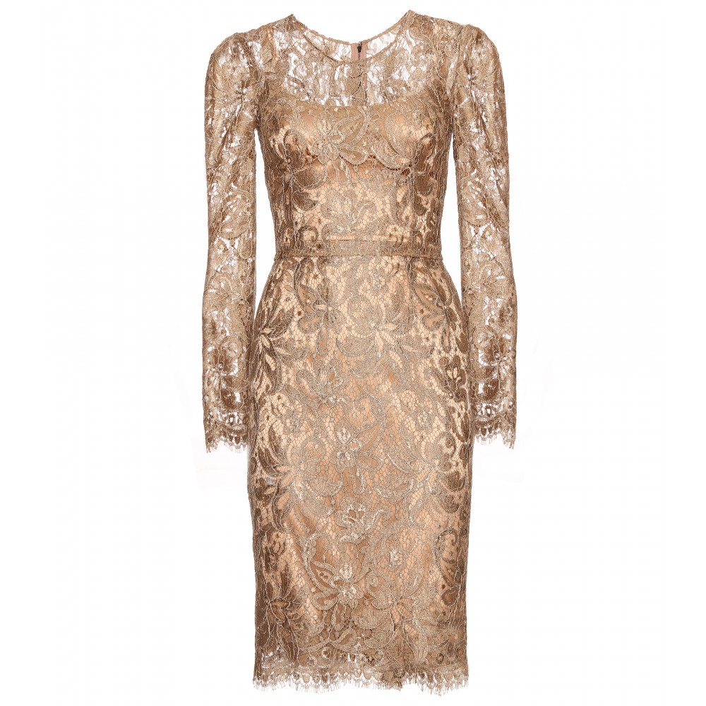 Dolce & Gabbana Dress with Lace Overlay in Gold | Lyst