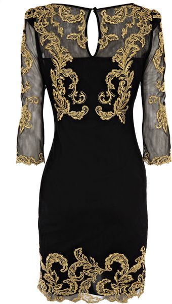 Karen Millen Baroque Mesh Dress in Black | Lyst