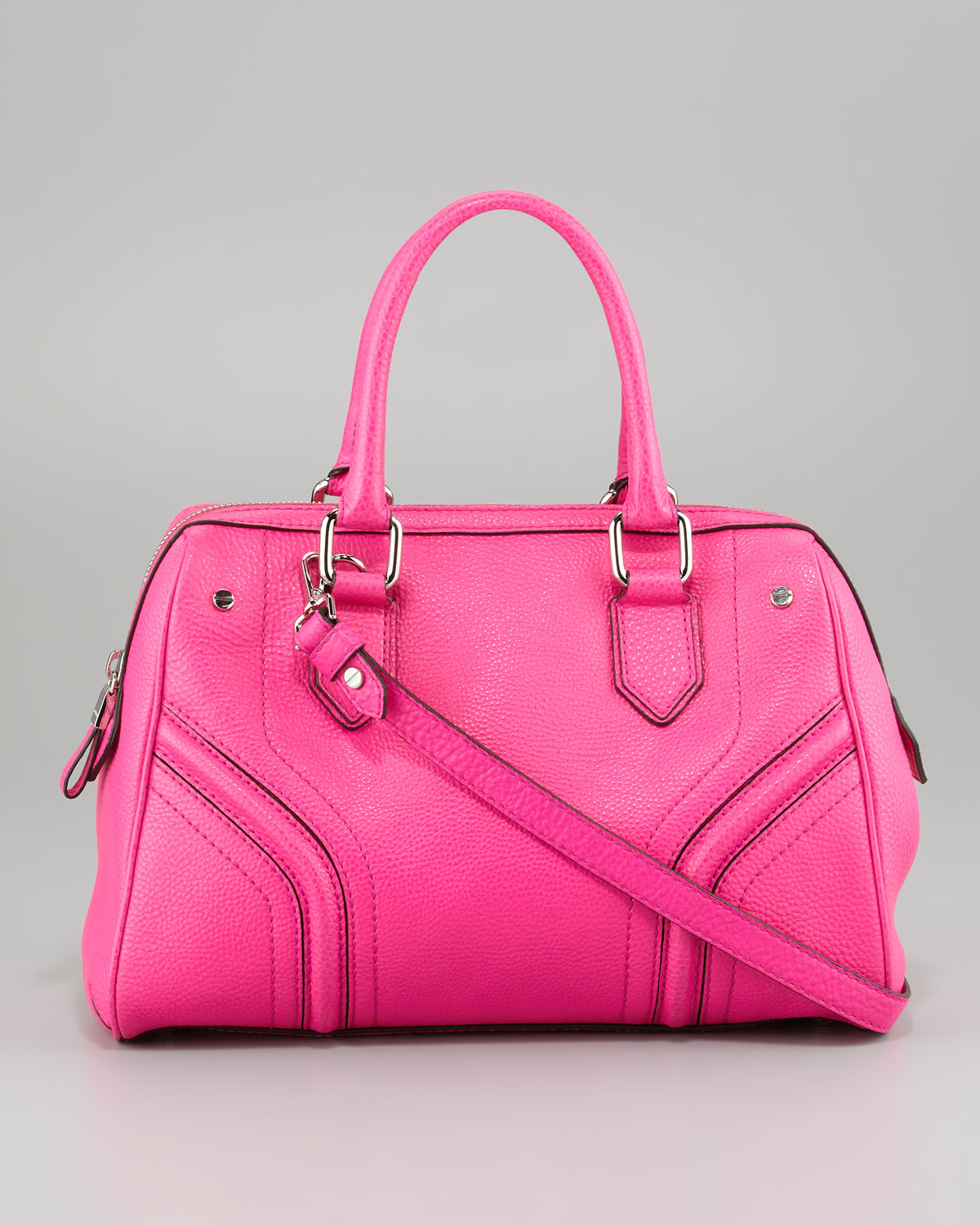 MILLY Zoey Pebbled Leather Satchel Bag in Hot Pink (Pink) - Lyst