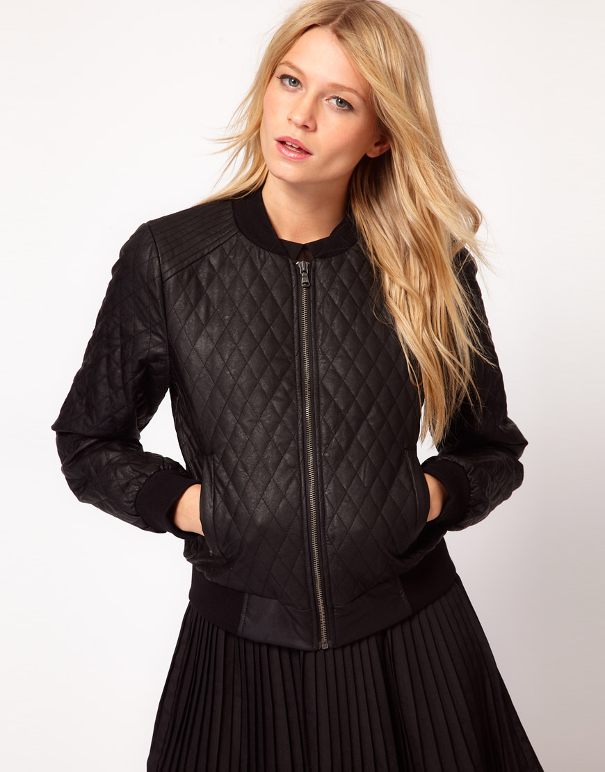 Oasis Quilted Leather Look Er Jacket In Black Lyst Gallery