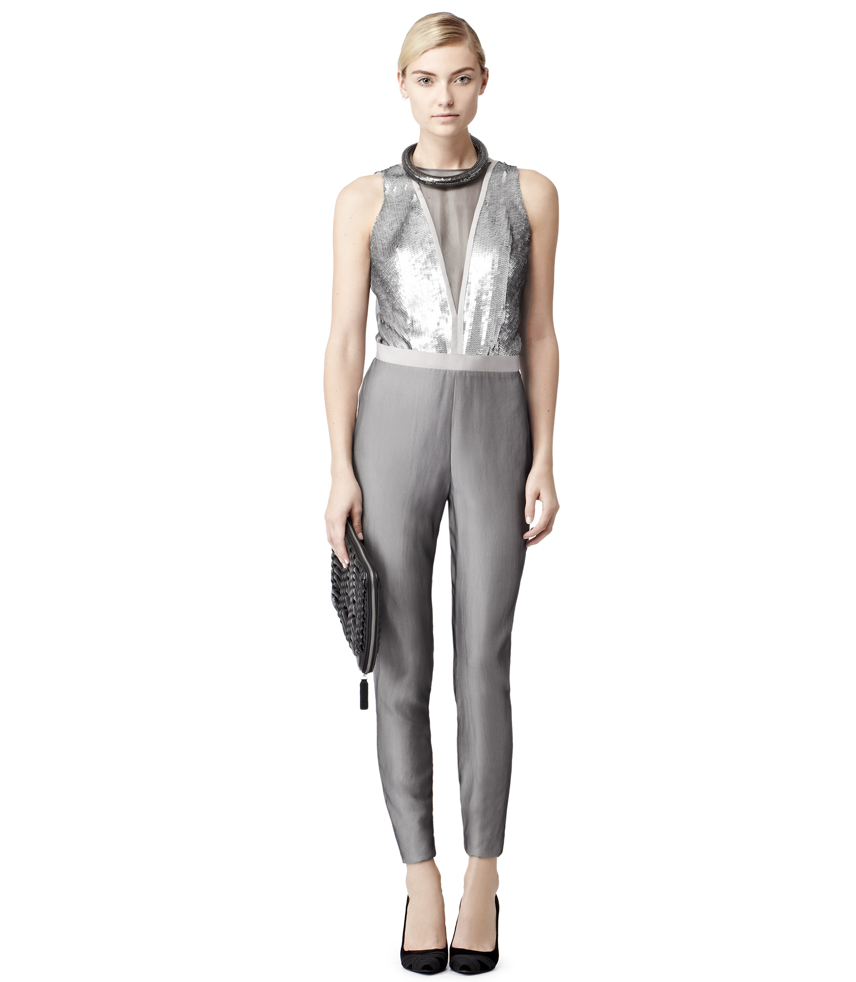 Reiss Embellished Jumpsuit in Silver (Metallic) Lyst