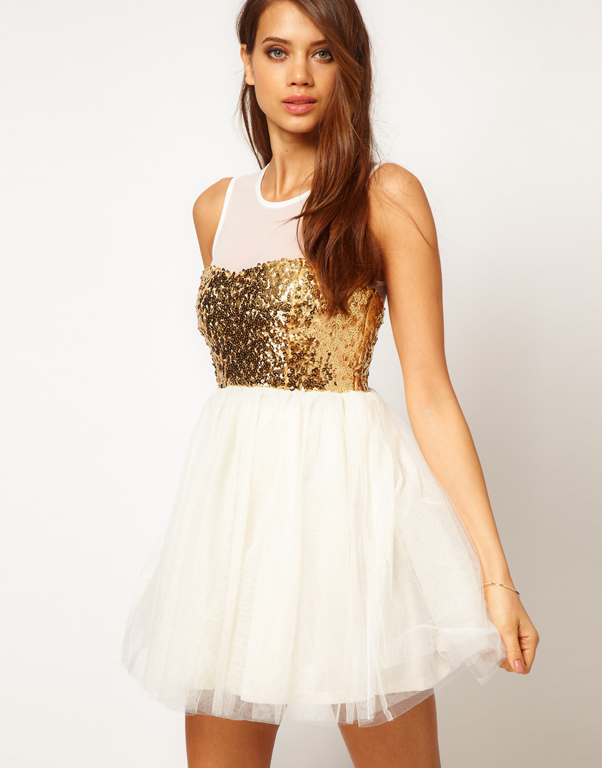 Lyst - Asos Collection Asos Party Dress with Sequin Bodice in Natural