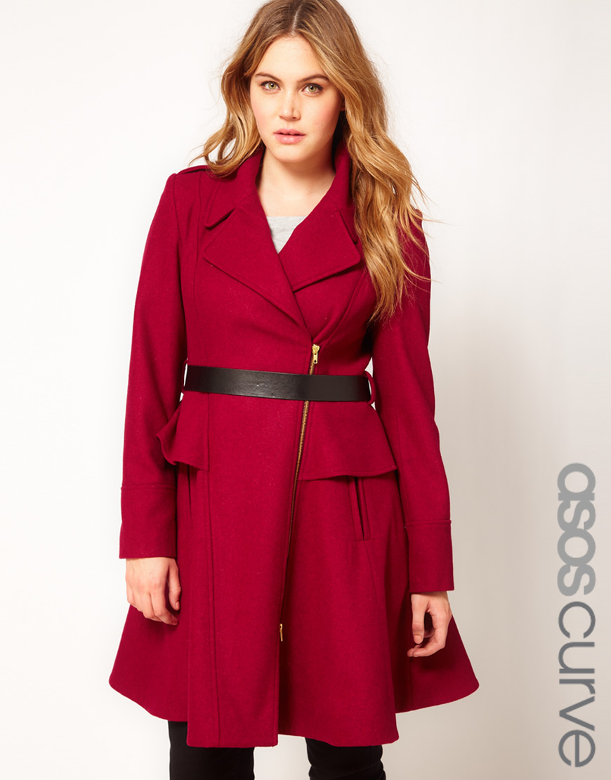 red peplum coat