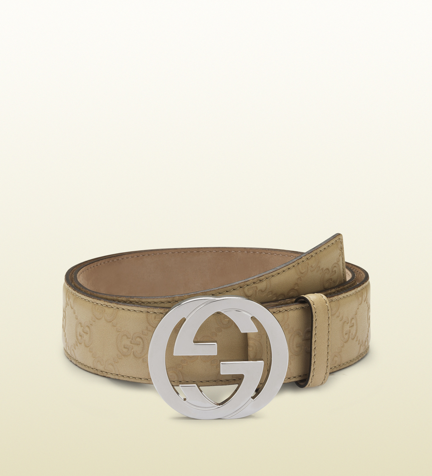 Gucci Cream Guccissima Leather Belt with Interlocking G Buckle in Natural - Lyst