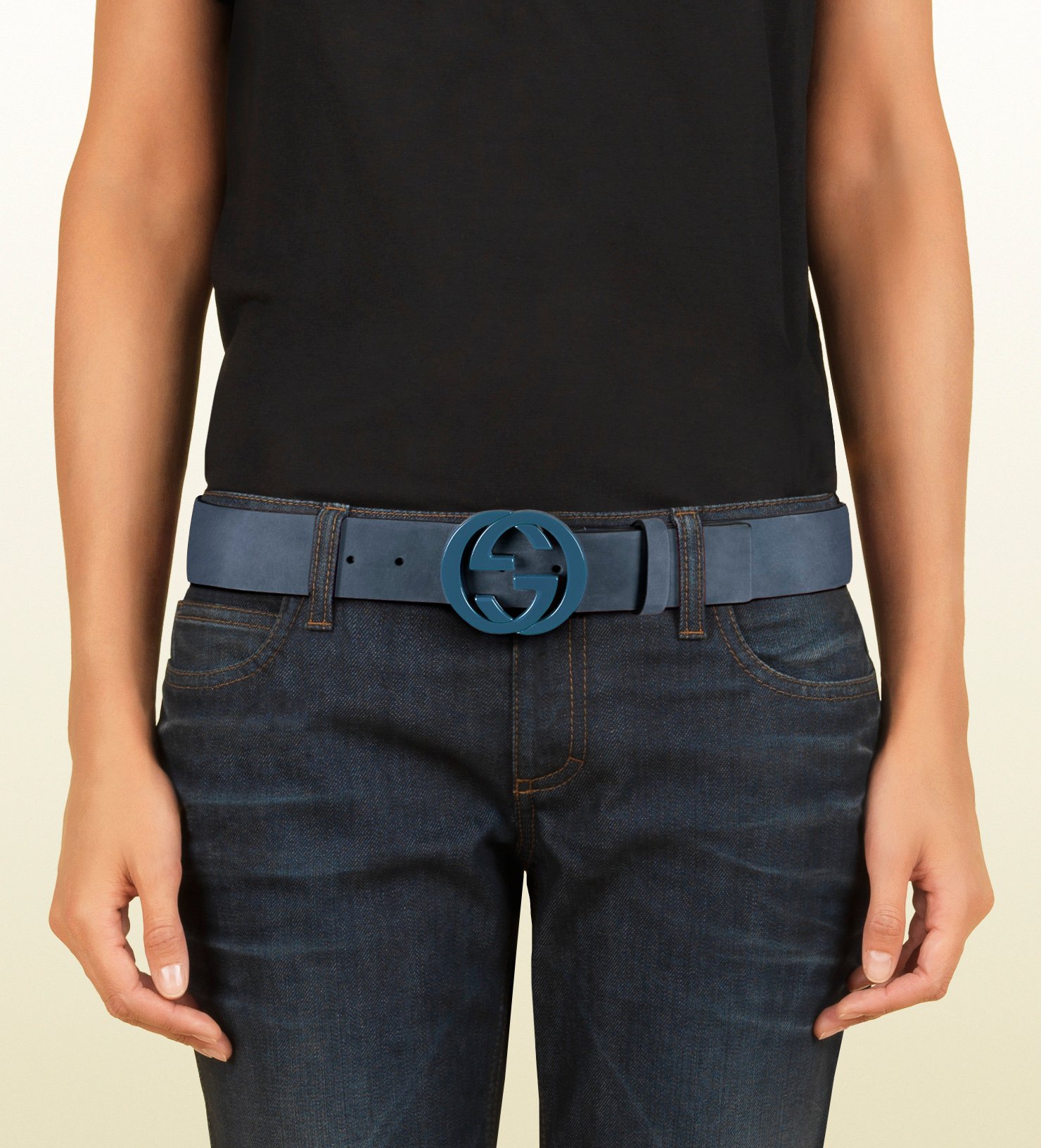 Gucci Sky Blue Leather Belt with Interlocking G Buckle for Men | Lyst