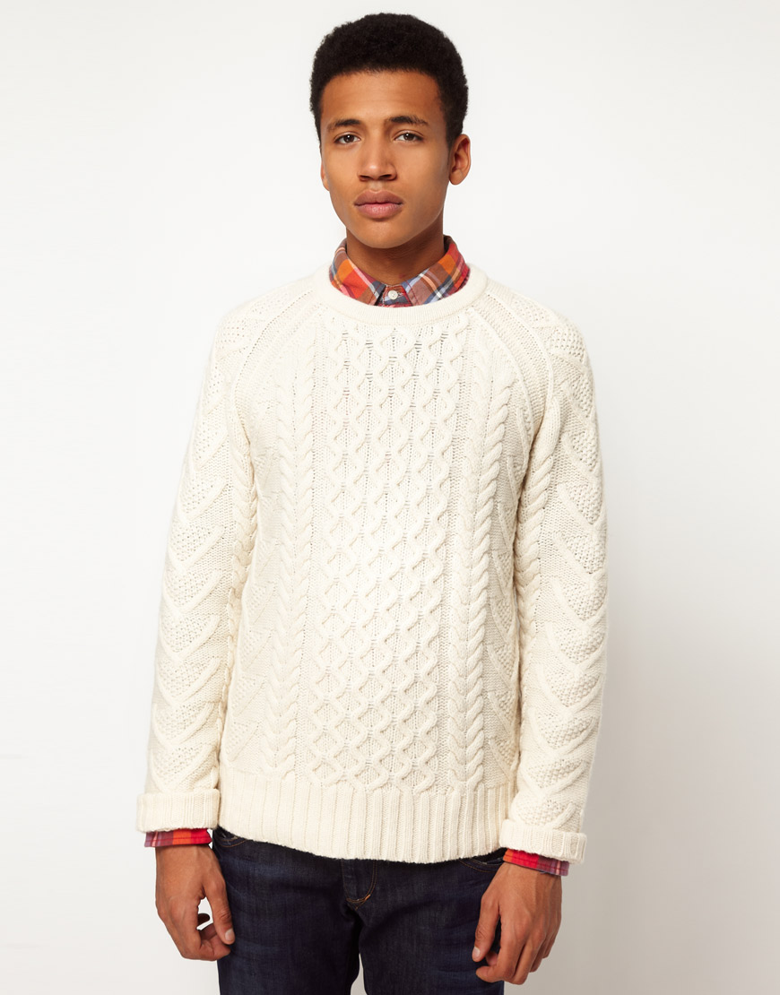 mens white cable knit jumper