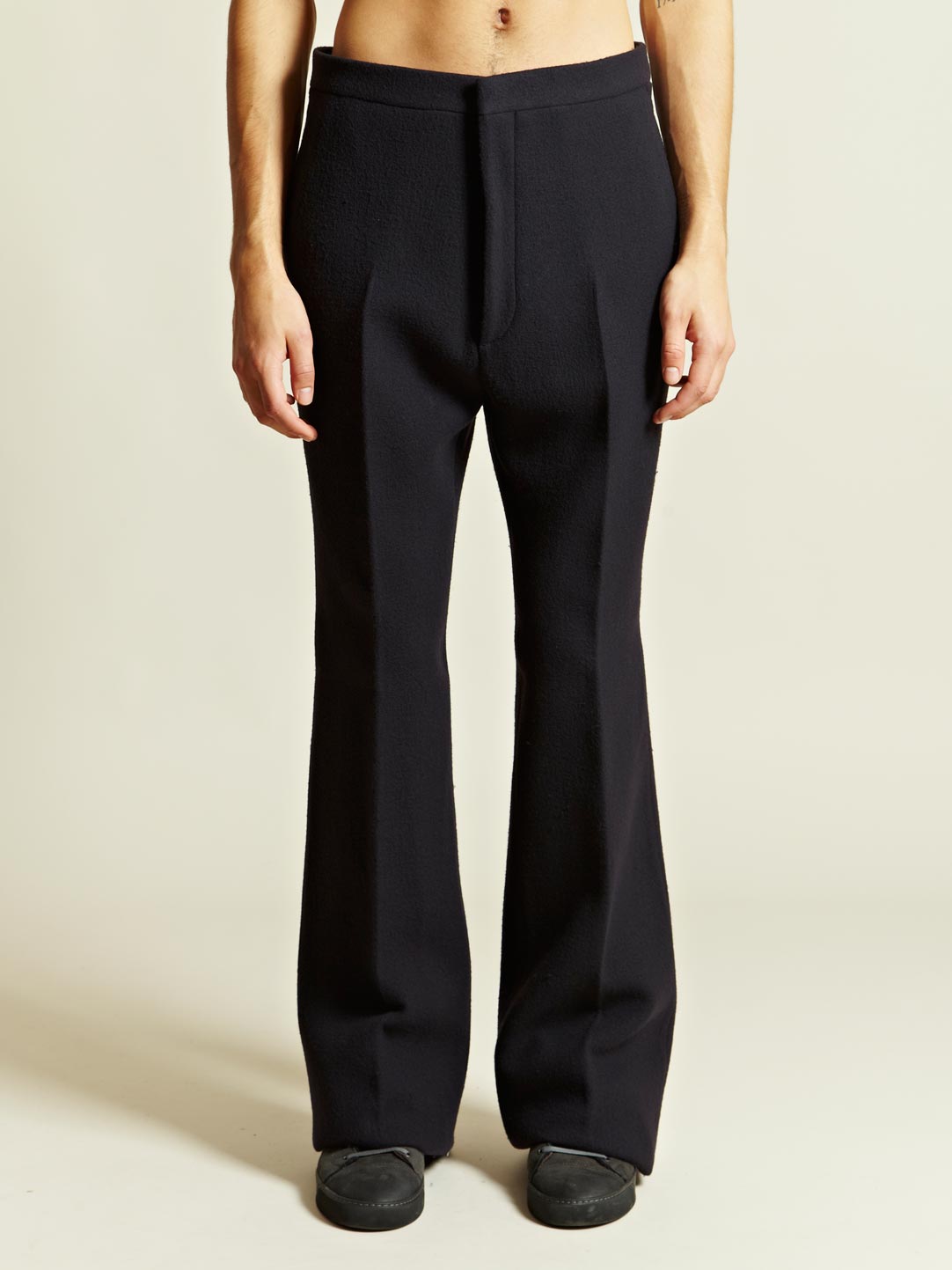 light blue flared trousers