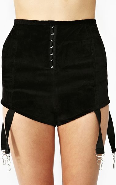 Nasty Gal Velvet Garter Shorts in Black | Lyst