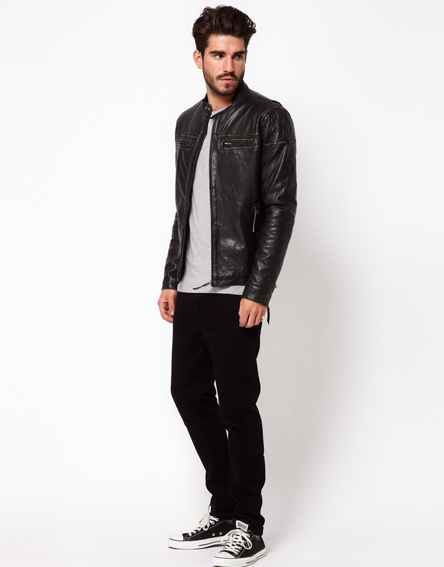 Pepe Jeans Pepe Leather Biker Jacket in Black for Men | Lyst
