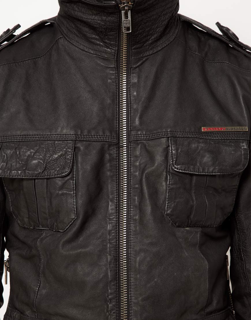 Superdry Brad Leather Jacket in Black for Men | Lyst