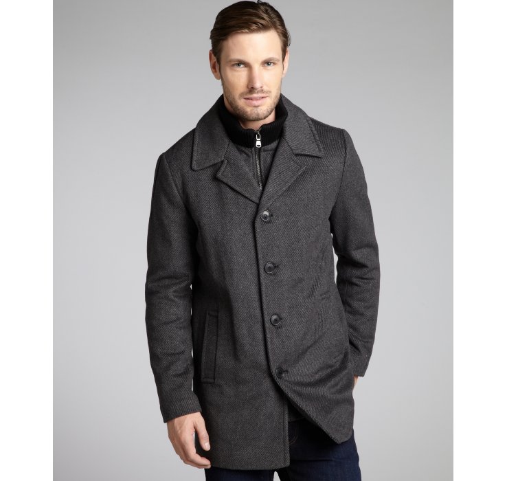 Lyst - Calvin Klein Wool Blend Twill Knit Collar Coat in Gray for Men