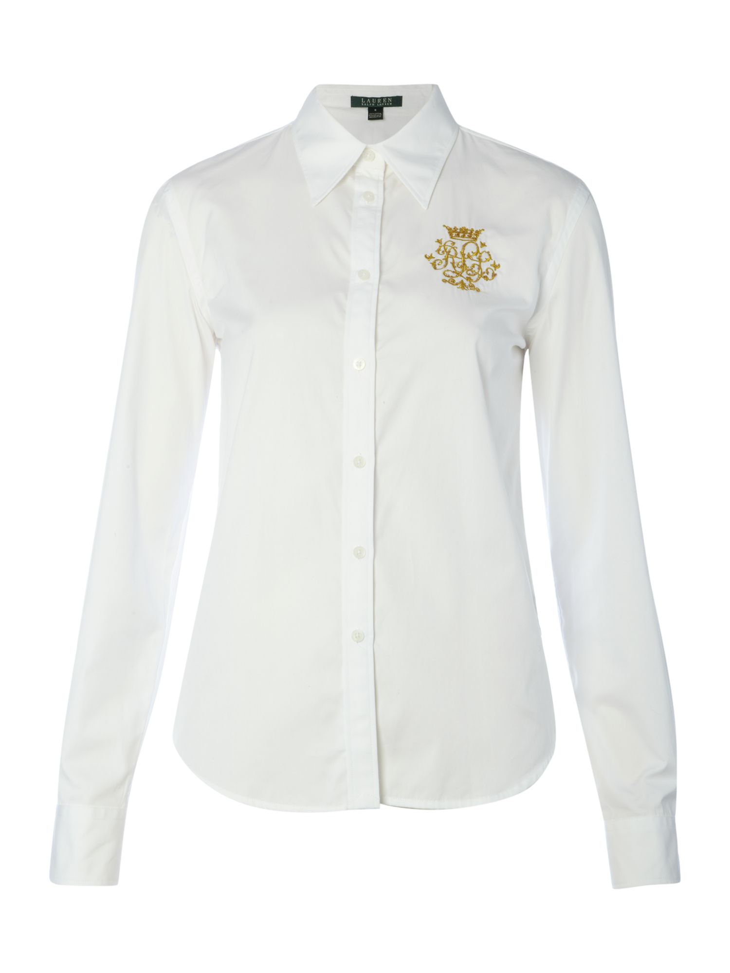 Lauren by ralph lauren Fitted Long Sleeve Blouse with Crest in White | Lyst