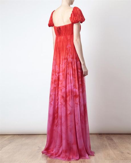 Alexander Mcqueen Floral Printed Chiffon Bustier Gown in Red (red multi ...