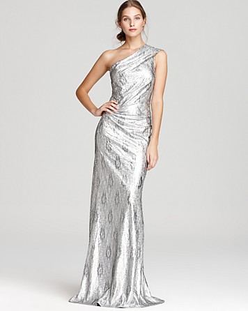 One Shoulder Silver Dress