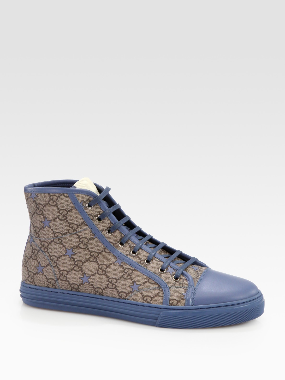 Gucci California Gg Pu Stars Fabric Hightop Sneaker in Blue for Men | Lyst