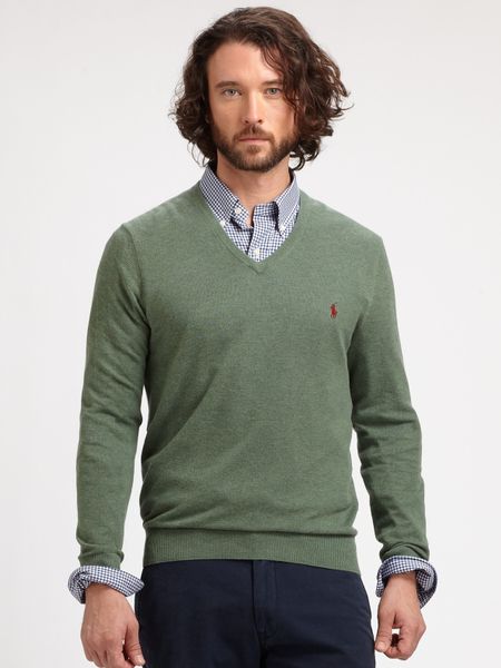 Polo Ralph Lauren Cotton Cashmere Vneck Sweater in Green for Men | Lyst