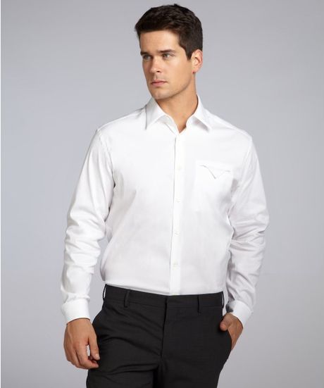 Prada Stretch Poplin Point Collar Dress Shirt in White for Men | Lyst